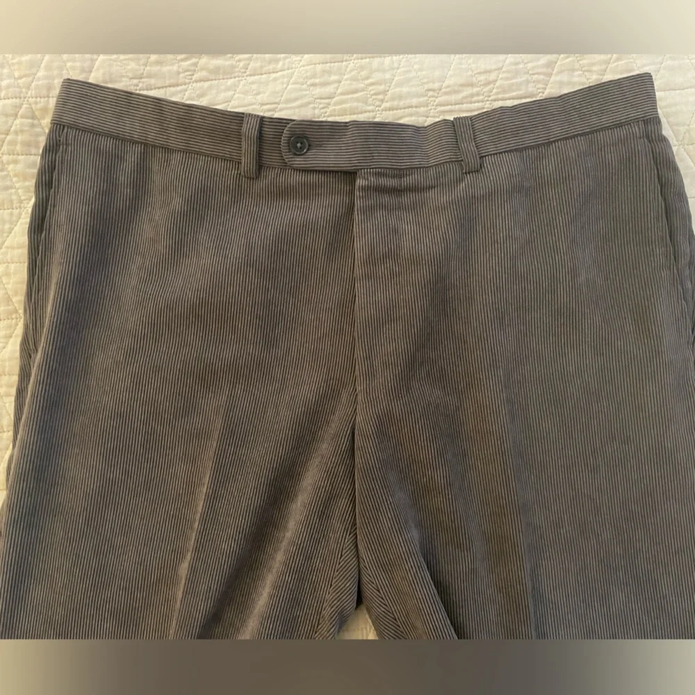 Saks Fifth Avenue Flat Front & Cuffed Corduroy Pant in Gray Size‎ 38 $145